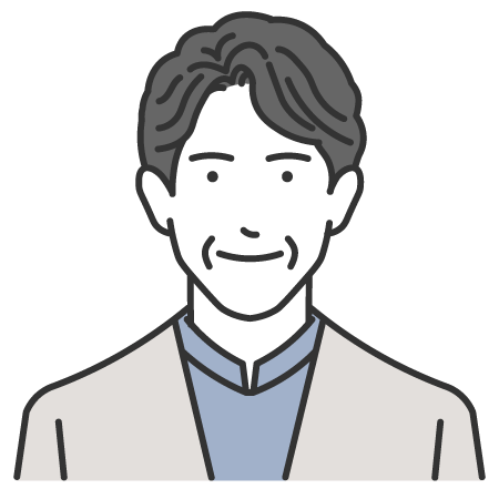 ウェーブヘアでジャケットを着た男性の人物アイコン